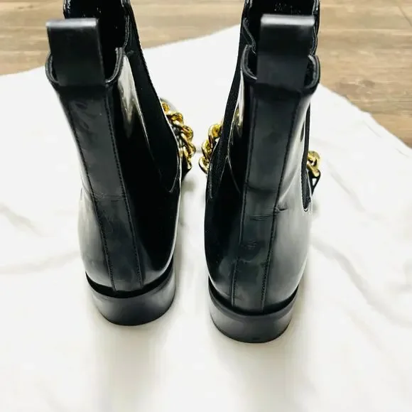 JEFFREY CAMPBELL Emrys Chelsea Boots Black High Shine Leather Gold Chain Size 6 - Picture 6 of 10